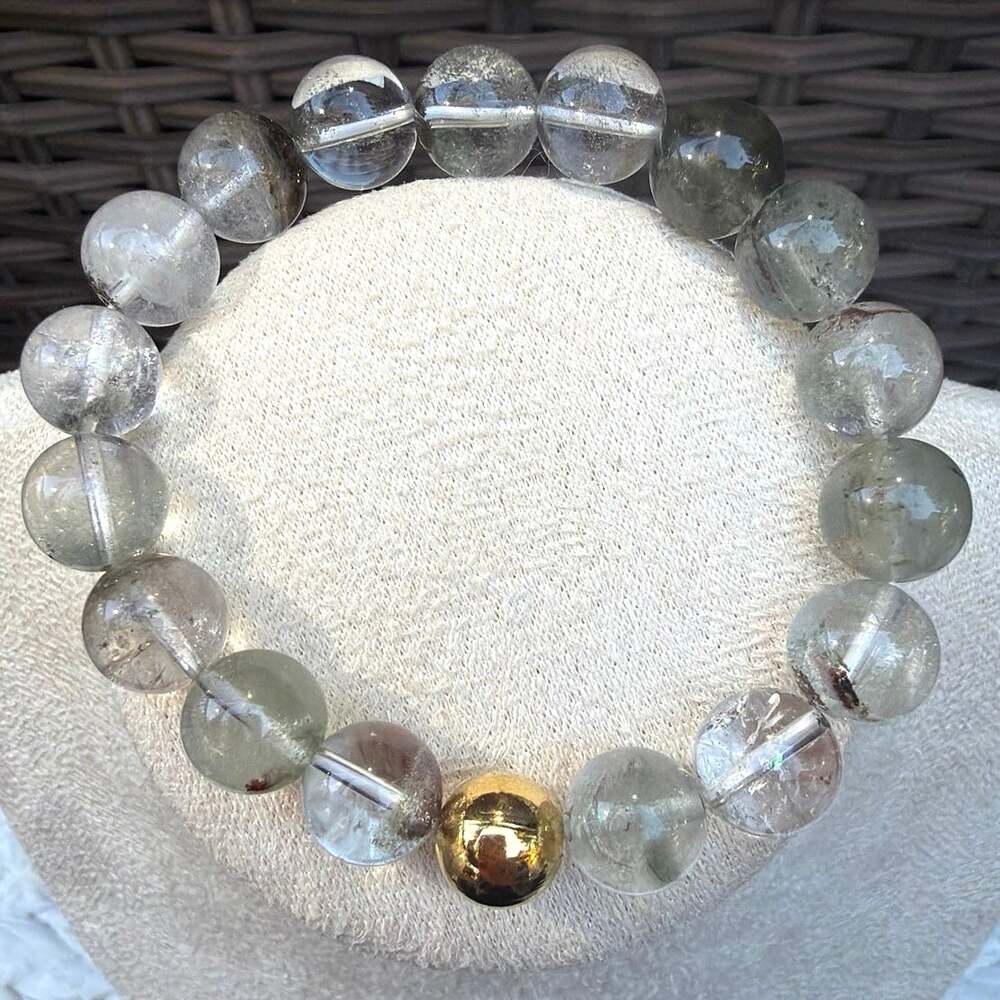Ghost Crystal Stretch Bracelet, 7", Gemstone, Clear with Green and Gray Smoke